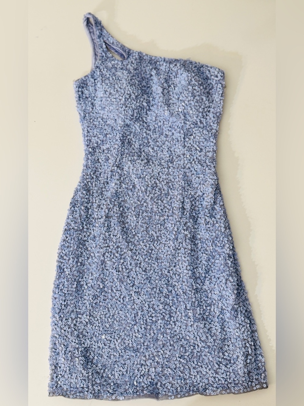 PRIMAVERA COUTURE-One-Shoulder Light Blue Sequin Dress! 
PERFECT FOR HOCO!